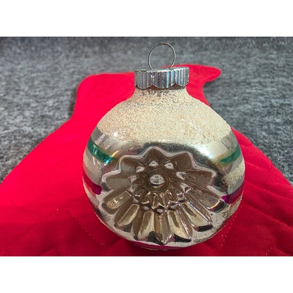 Vintage Mercury Glass Indented Christmas Ball Ornament 2.5 in Striped - Picture 1 of 6